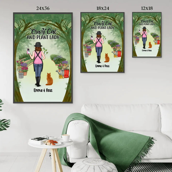 Personalized Canvas/Poster, Crazy Cat And Plant Lady, Gift For Gardeners And Cat Lovers