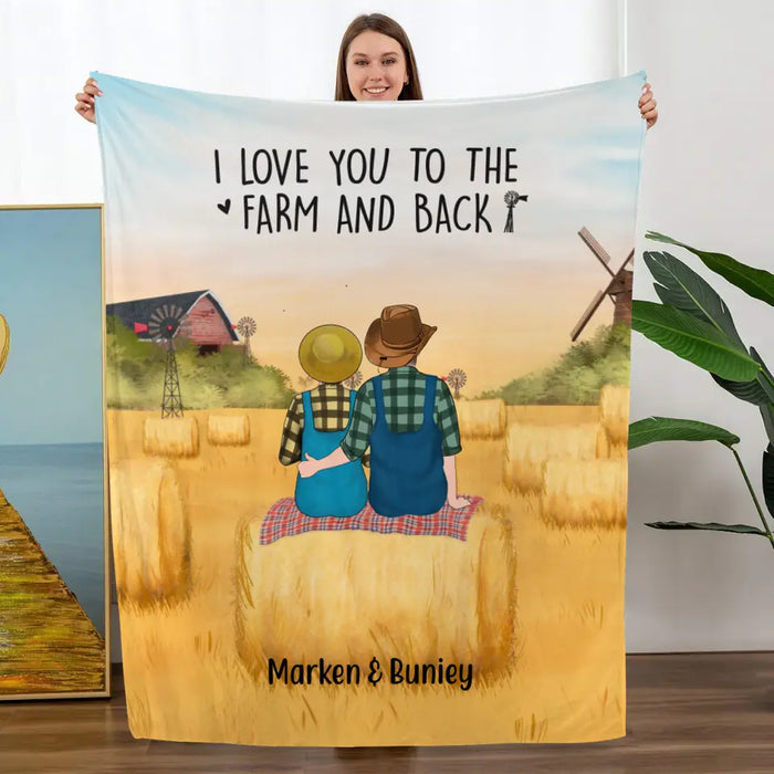 Personalized Blanket, Farmer Couple Sitting On Wheat Straw Bale, Gift For Farming Partners