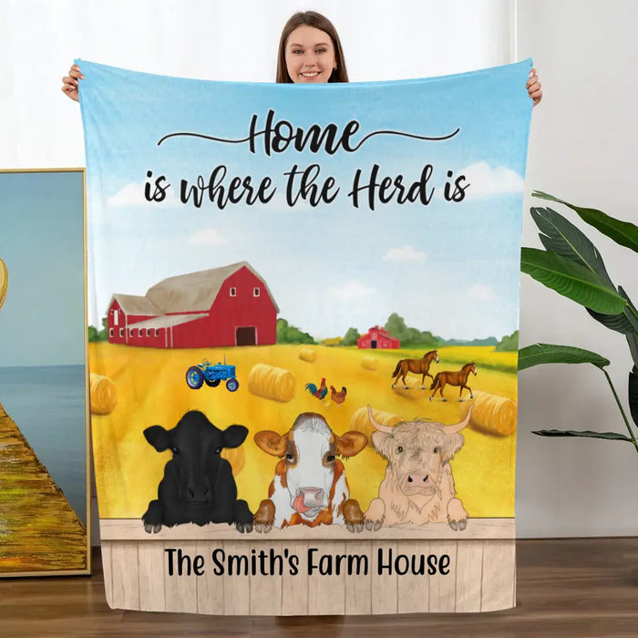 Personalized Blanket, Cow Peeking Farm, Gift For Farmers, Cow Lovers