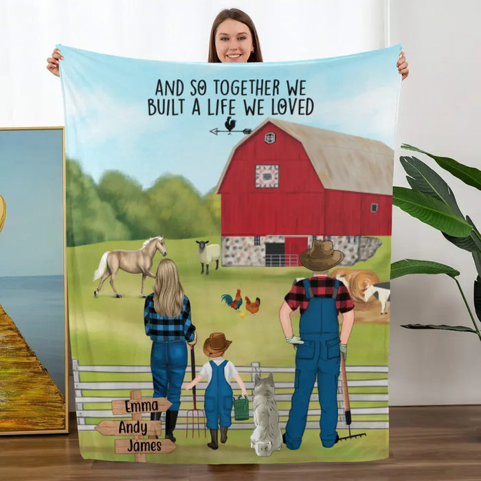 Personalized Blanket, Farming Family With Animals, Gift For Farmers