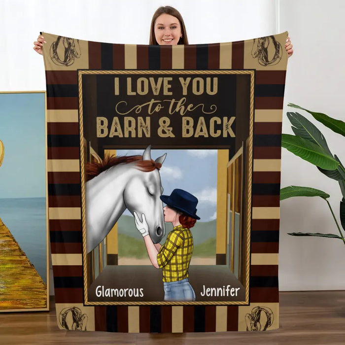 Personalized Blanket, I Love You To The Barn And Back, Woman Kissing A Horse, Gifts For Horse Riding Lovers