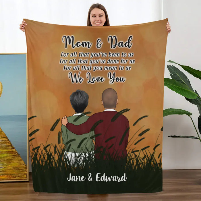 Mom and Dad We Love You - Personalized Gifts Custom Family Blanket for Dad and Mom, Family Gifts