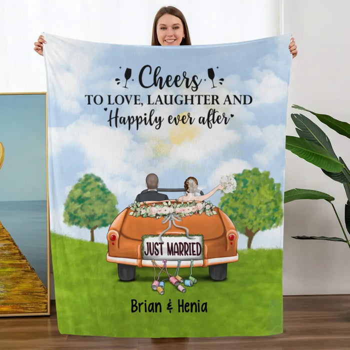 Personalized Blanket, Cheers To Love Laughter And Happily Ever After, Wedding Gifts, Marriage Anniversary Gifts