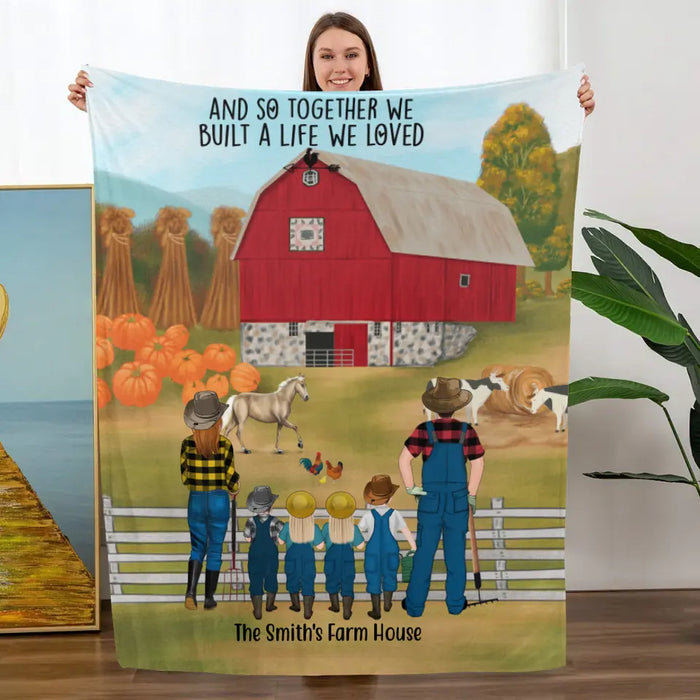 Personalized Blanket, Farming Family Harvest In The Fall, Up To 4 Kids, Gift For Farmers