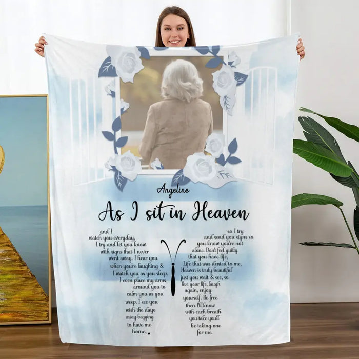 Personalized Blanket, As I Sit In Heaven And I Watch You Every Day, Memorial Gifts For Loss Of Parents, Photo Upload Gifts