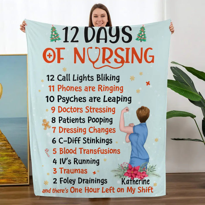 Personalized Blanket, 12 Days Of Nursing, Christmas Gift For Nurses