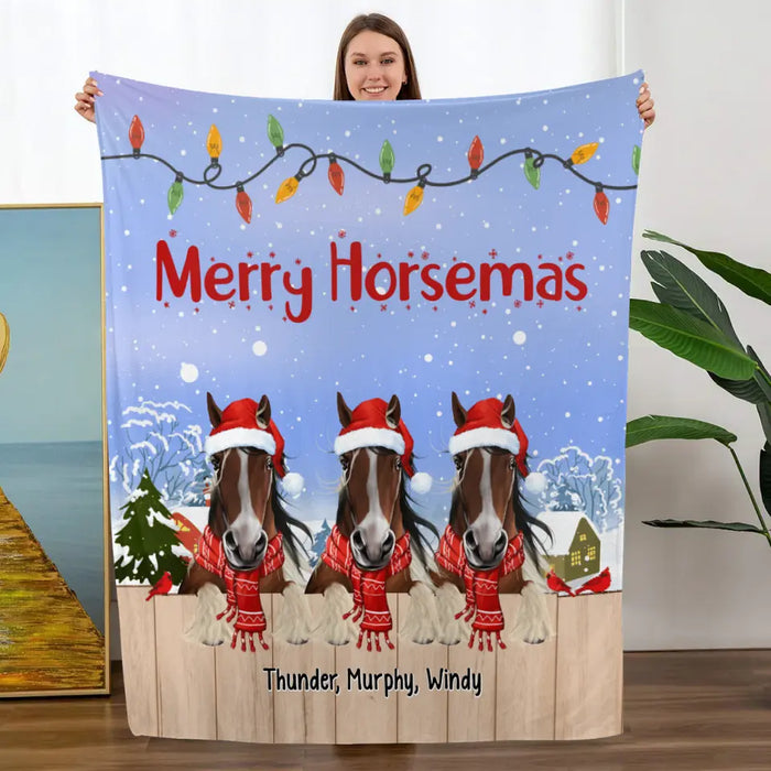 Personalized Blanket, Up To 3 Horses, Joy To The World, Christmas Gift For Horse Lovers