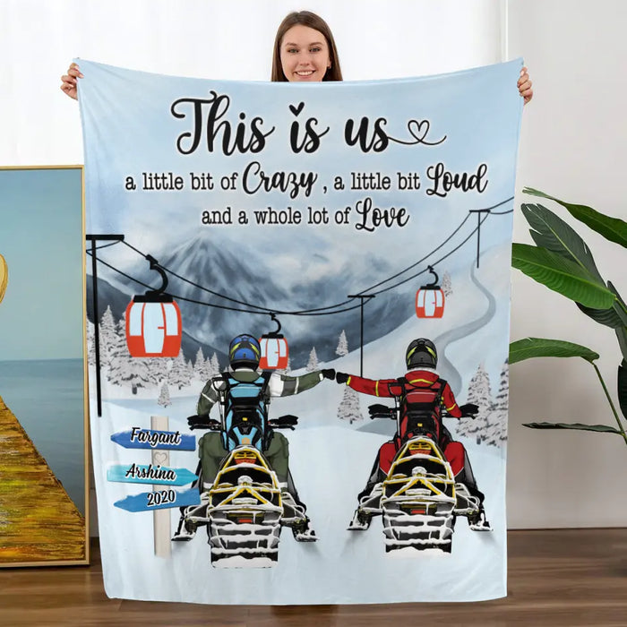 Personalized Blanket, This Is Us - Snowmobiling Couple, Riding Partners for Life, Gifts for Snowmobile Lovers