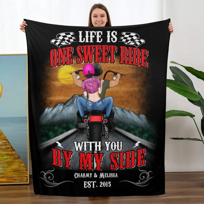 Personalized Blanket, Life Is One Sweet Ride With You By My Side, Gift For Motorcycle Lovers