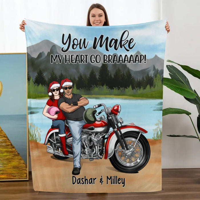 Personalized Blanket, Riding Partners For Life - Motorcycle Couple Front View, Gift For Motorcycle Lovers