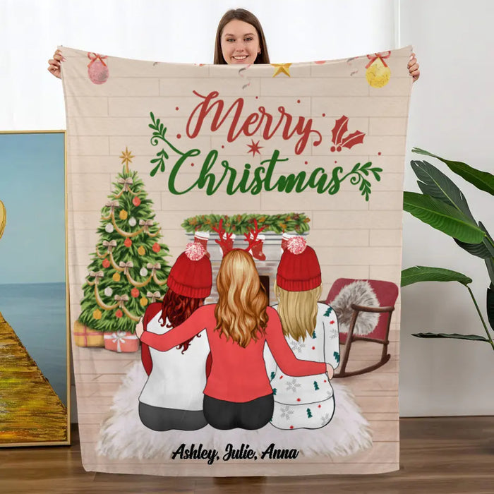 Personalized Blanket, Merry Christmas Girls, Xmas Gift for Sisters, Best Friends