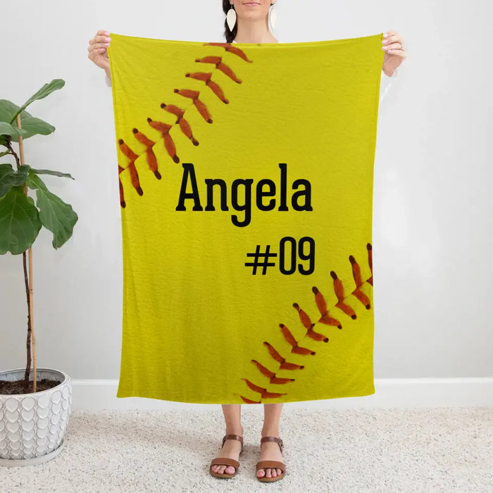 Personalized Softball Blanket With Name, Custom Baseball Blanket, Gift For Kids