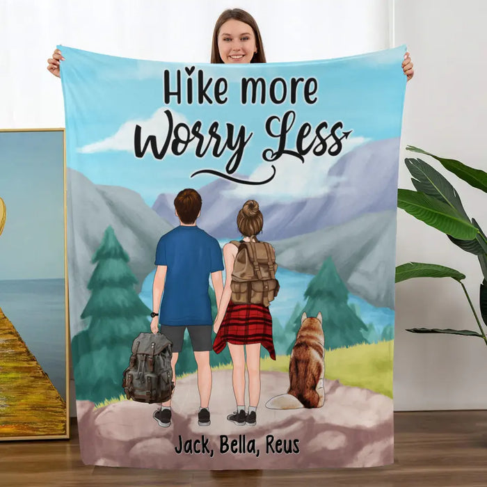 Personalized Blanket, Hiking Couple With Dogs, Gift For Hikers And Dog Lovers