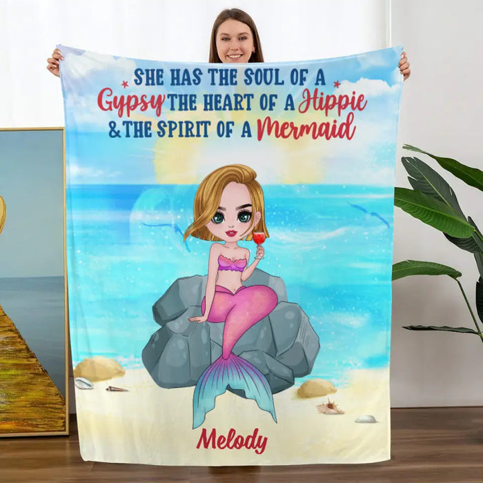 Personalized Blanket, Gift For Mermaid Fans, Drinking Mermaid, She Has The Soul Of A Gypsy