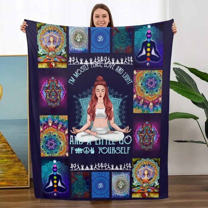 Personalized Blanket, I'm Mostly Peace Love And Light And A Little Go, Gift For Yoga Lovers