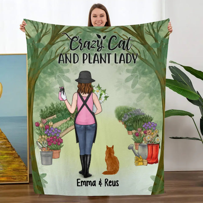 Personalized Blanket, Crazy Cat And Plant Lady, Gift For Gardeners And Cat Lovers