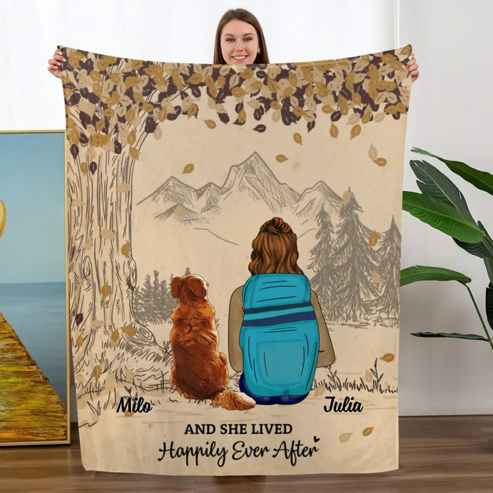 And She Lived Happily Ever After - Personalized Blanket For Her, Dog Lovers, Hiking