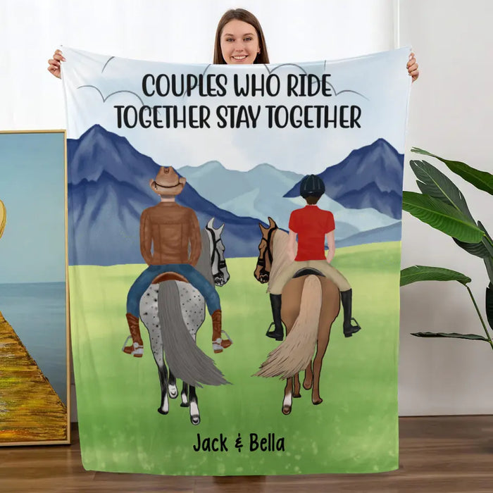 Horse Riding Couple And Friends - Personalized Blanket For Friends, Couples, Family, Horseback Riding