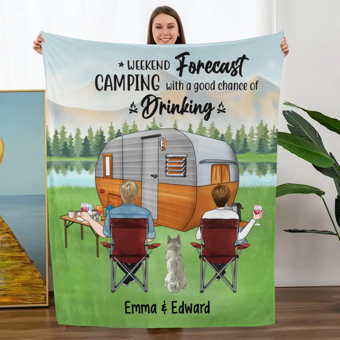 Camping With A Good Chance Of Drinking - Personalized Blanket For Couples, Dog Lovers, Camping