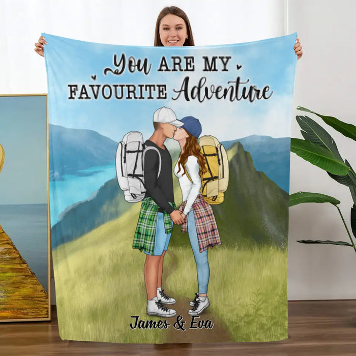 Kissing Hiking Couple - Personalized Blanket For Her, Him