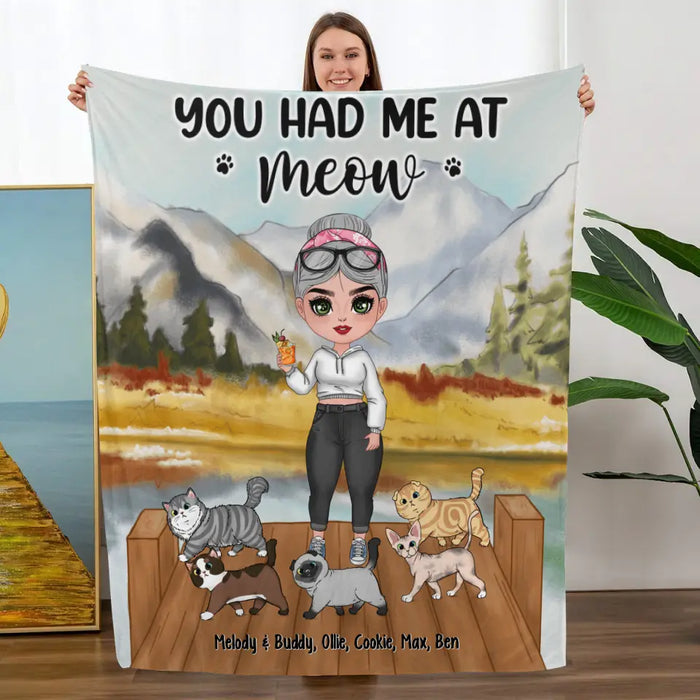 You Had Me At Meow - Personalized Blanket For Cat Lovers, Chibi