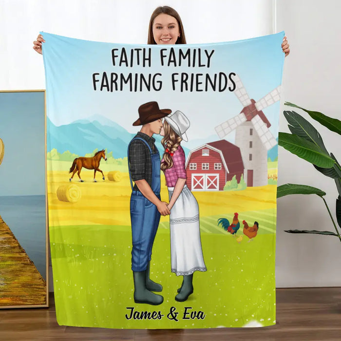 Farming Couple Kissing - Personalized Blanket For Couples, Her, Him, Farmer