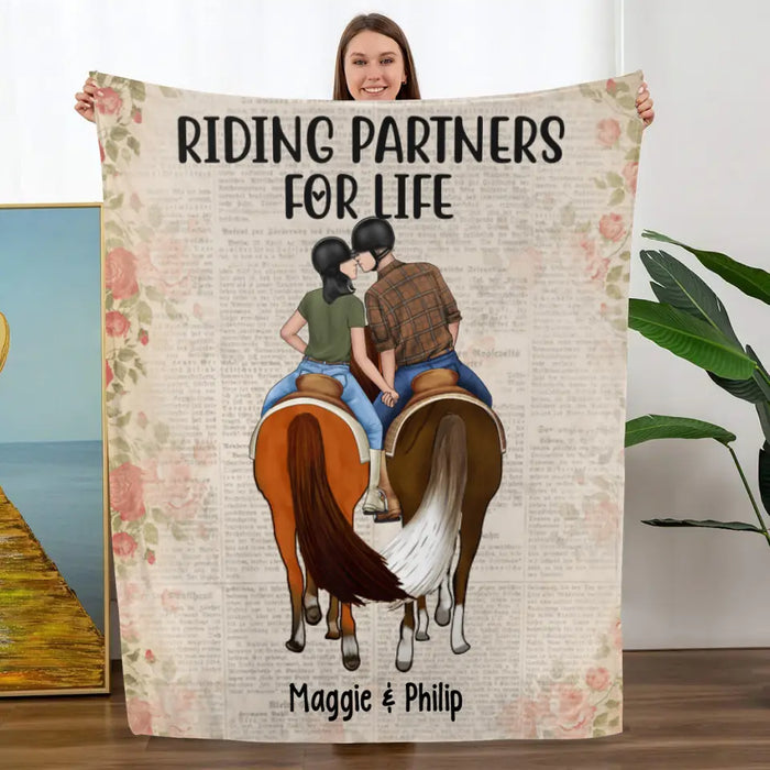 Couple Kissing While Horseback Riding - Personalized Blanket For Her, Him, Horse Lovers