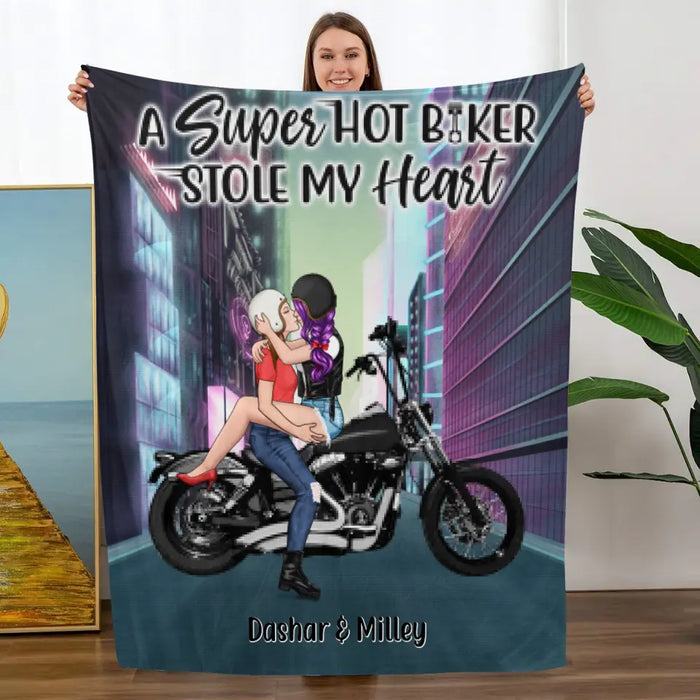 Cyber Biker Couple - Personalized Blanket For Him, For Her, Motorcycle Lovers