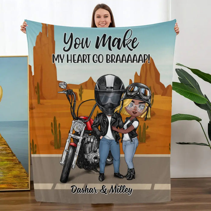 Motorcycle Couple Hugging, Riding Partners - Personalized Blanket For Motorcycle Lovers, Bikers