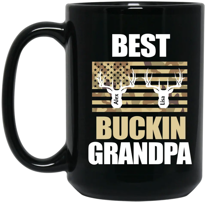 Best Buckin Grandpa - Personalized Gifts Custom Hunting Black Mug for Grandpa, Hunting Lovers