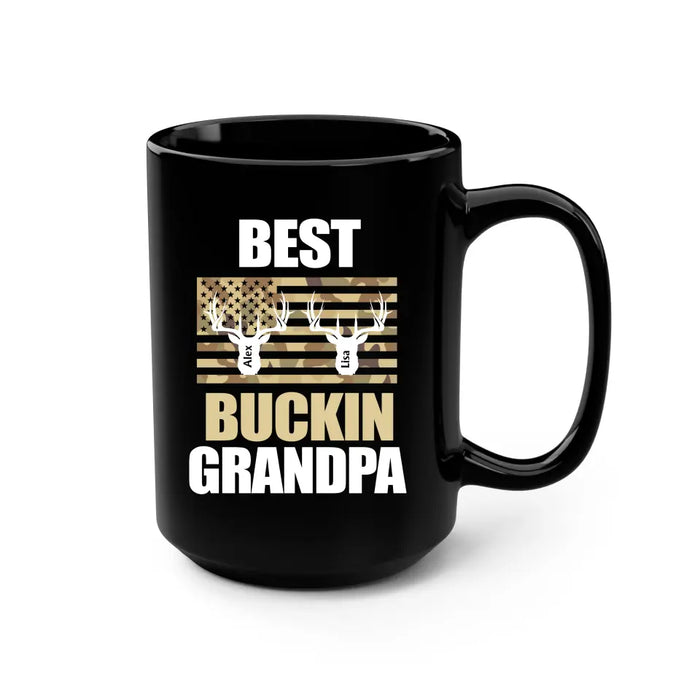 Best Buckin Grandpa - Personalized Gifts Custom Hunting Black Mug for Grandpa, Hunting Lovers