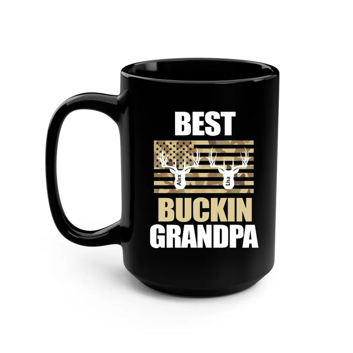 Best Buckin Grandpa - Personalized Gifts Custom Hunting Black Mug for Grandpa, Hunting Lovers