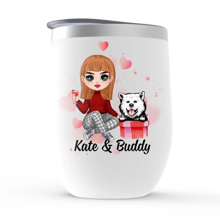 My Dog is My Valentine - Valentine's Day Personalized Gifts - Custom Wine Tumbler for Dog Dad