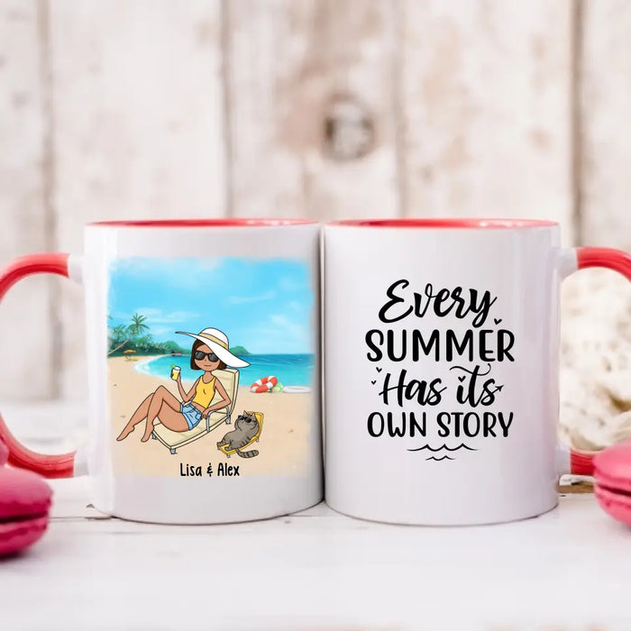 Every Summer Has Its Own Story - Personalized Gifts Custom Beach Mug for Cat Mom, for Cat Dad, Beach Lovers