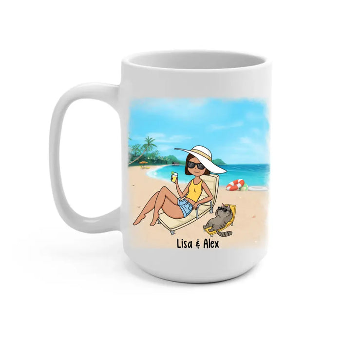 Every Summer Has Its Own Story - Personalized Gifts Custom Beach Mug for Cat Mom, for Cat Dad, Beach Lovers