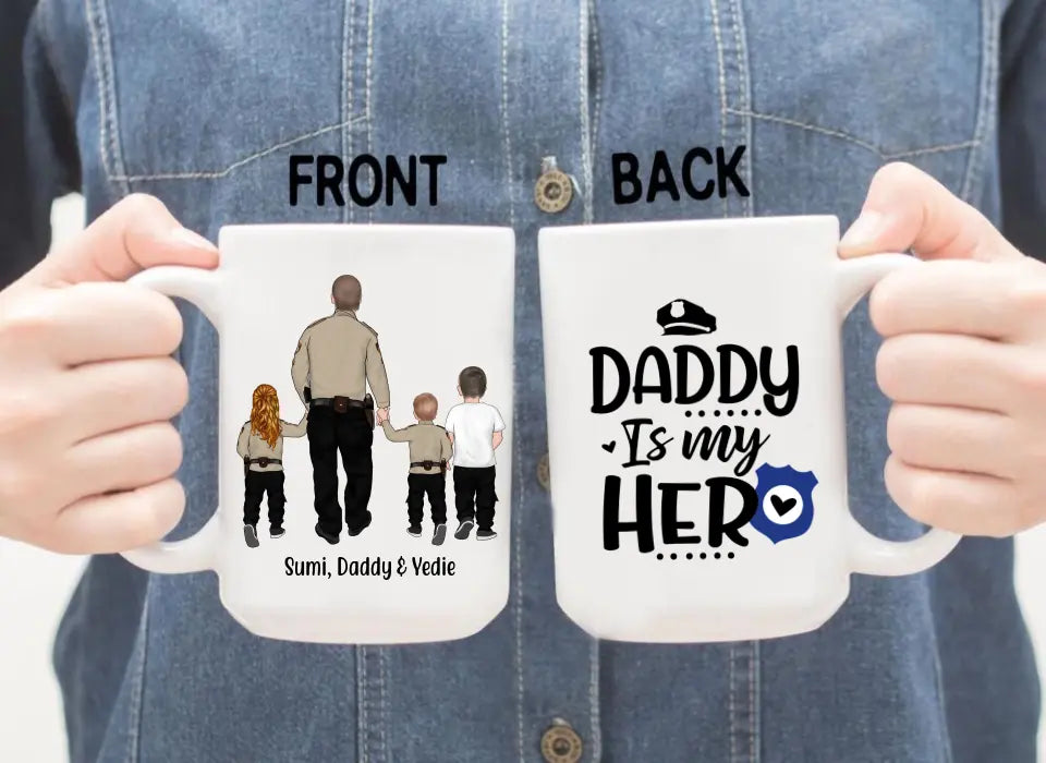 Daddy Is My Hero - Personalized Gifts Custom Police Officer Mug For Mom Or Dad, Police Officer Gifts