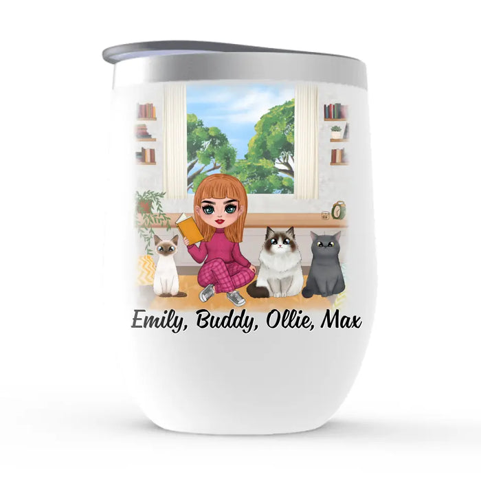 Life Is Better with Books and Cats - Personalized Gifts Custom Book Wine Tumbler for Cat Mom, Book Lovers