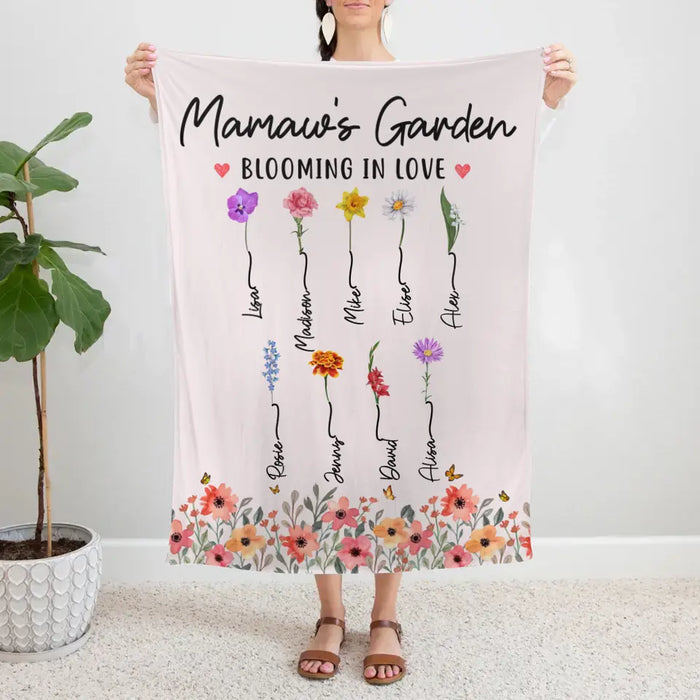 Mamaw's Garden Blooming in Love - Personalized Gifts Custom Flowers Blanket for Grandma Mom, Flowers Lovers