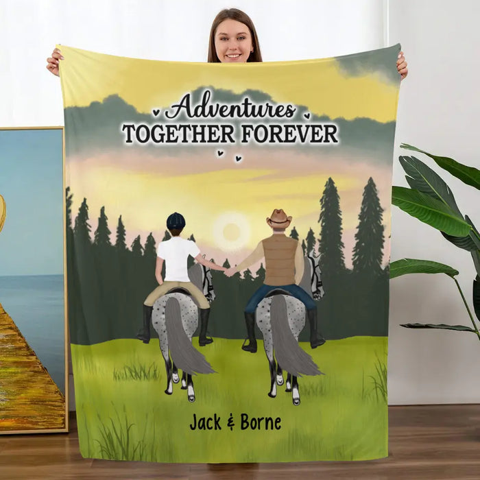 Adventures Together Forever - Personalized Gifts Custom Horse Blanket For Couples, Horse Riding Lovers