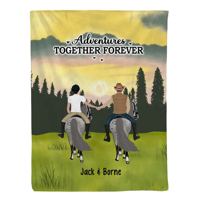 Adventures Together Forever - Personalized Gifts Custom Horse Blanket For Couples, Horse Riding Lovers