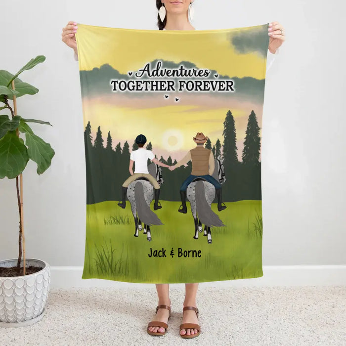 Adventures Together Forever - Personalized Gifts Custom Horse Blanket For Couples, Horse Riding Lovers