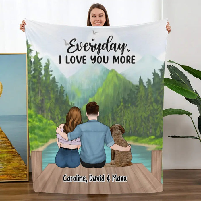 Everyday I Love You More - Personalized Gifts Custom Dog Cat Blanket for Couples, Dog Cat Lovers