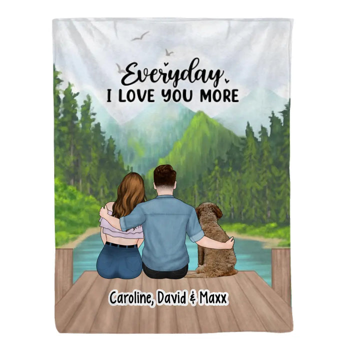 Everyday I Love You More - Personalized Gifts Custom Dog Cat Blanket for Couples, Dog Cat Lovers