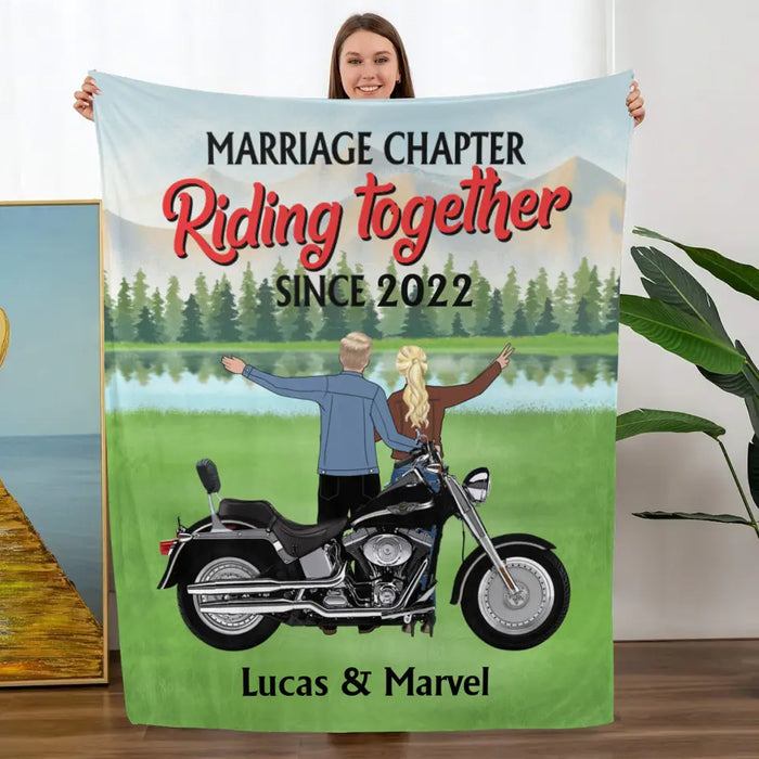 Marriage Chapter Riding Together - Personalized Gifts Custom Motorcycle Blanket For Couples, Motorcycle Lovers