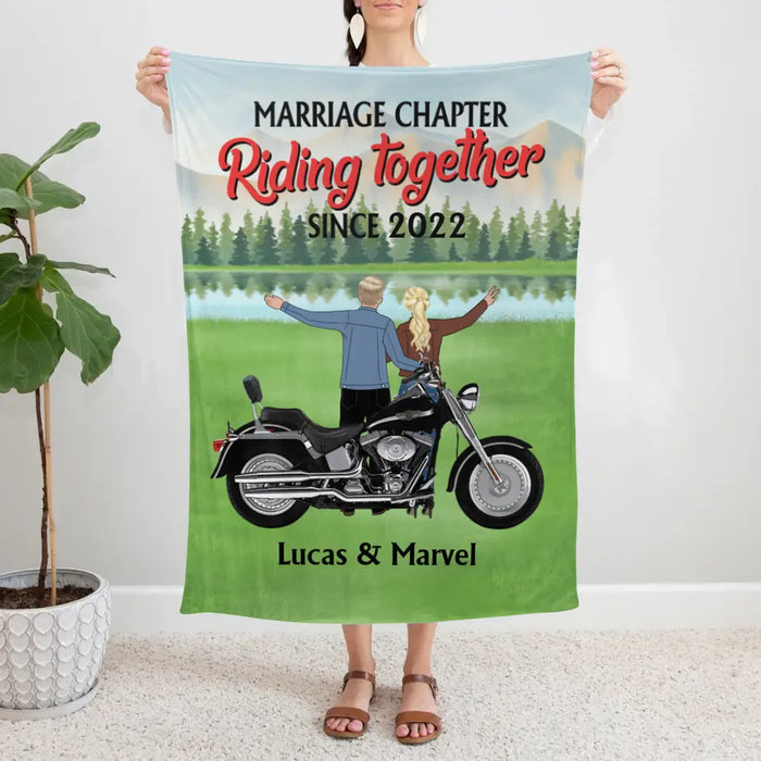 Marriage Chapter Riding Together - Personalized Gifts Custom Motorcycle Blanket For Couples, Motorcycle Lovers