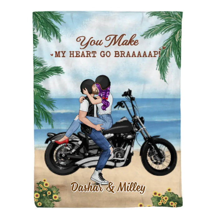 You Make My Heart Go Braaap - Personalized Gifts Custom Motorcycle Blanket For Couples, Motorcycle Lovers