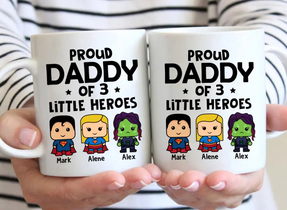 Proud Daddy of Little Heroes - Father's Day Personalized Gifts Custom Mug for Dad, Superhero Lovers