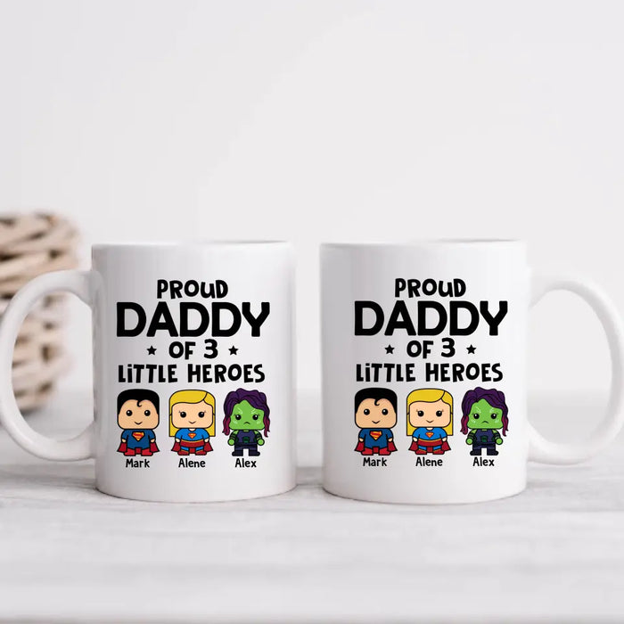 Proud Daddy of Little Heroes - Father's Day Personalized Gifts Custom Mug for Dad, Superhero Lovers