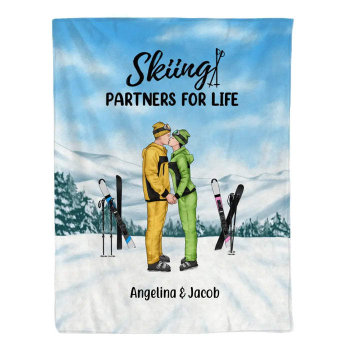 Skiing Partners For Life - Personalized Gifts Custom Skiing Blanket For Couples, Skiing Lovers