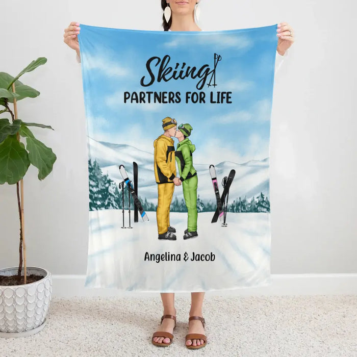 Skiing Partners For Life - Personalized Gifts Custom Skiing Blanket For Couples, Skiing Lovers